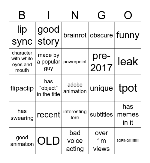 object show bingo Card