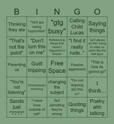 Evy Argument Bingo Card