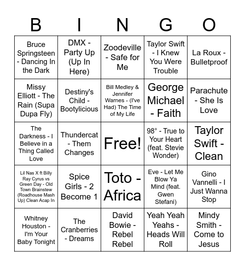 Music Bingo Brunch! Bingo Card