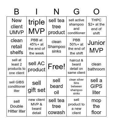 sport clips Bingo Card