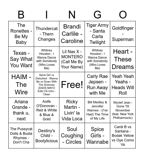 Music Bingo Brunch Bingo Card