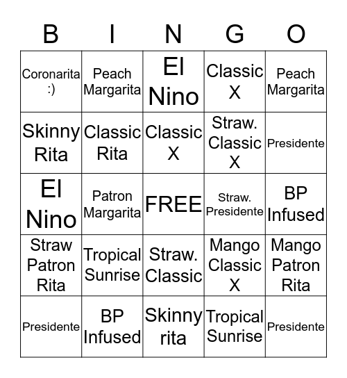 MARGARITA BINGO :)  Bingo Card