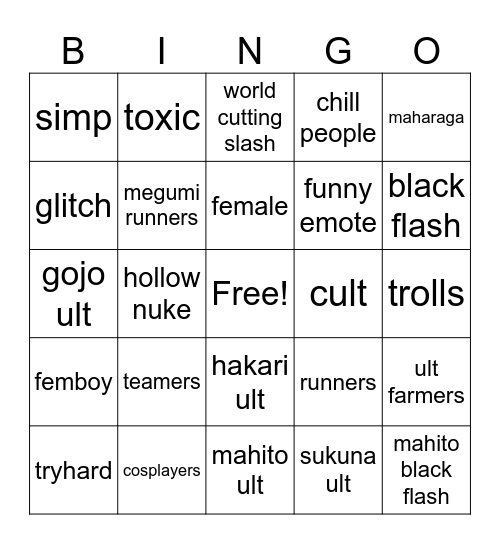 JJS Bingo Card