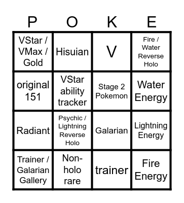 Poke Bingo Sword and Shield Bingo Card
