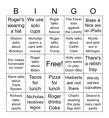 Nicholas' Birthday Party Bingo Card