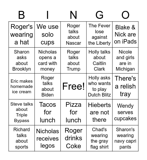 Nicholas' Birthday Party Bingo Card