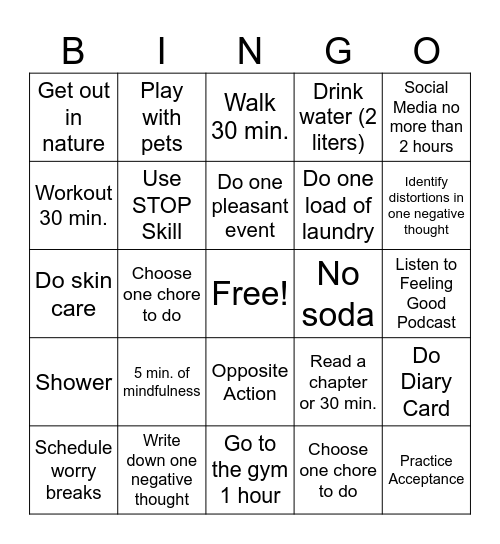 Self Care List (Friday Group) Bingo Card