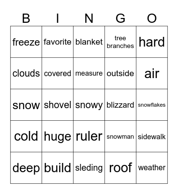 Snowy Weather Days Bingo Card