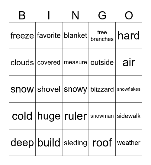 Snowy Weather Days Bingo Card