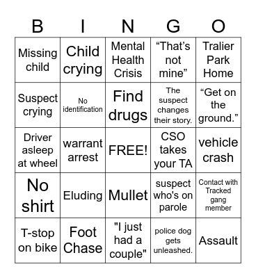 Cops Bingo Card
