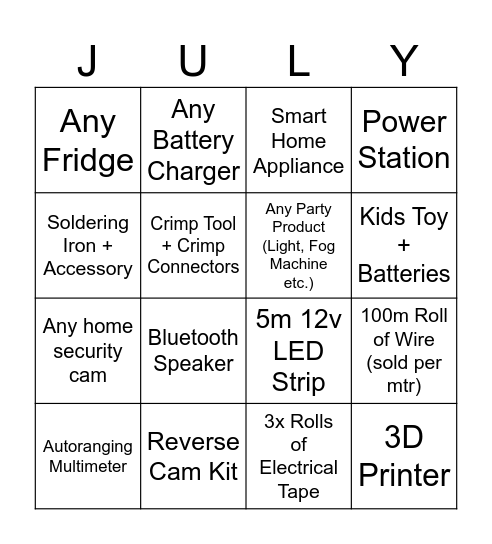 July Bingu Bingo Card