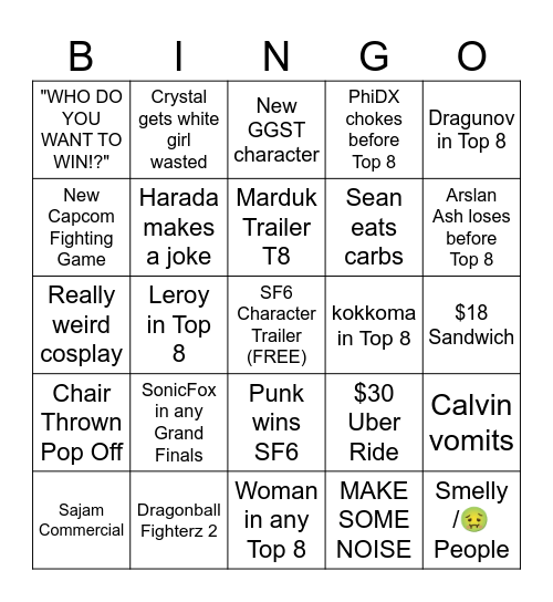 Evo 2024 Bingo Card