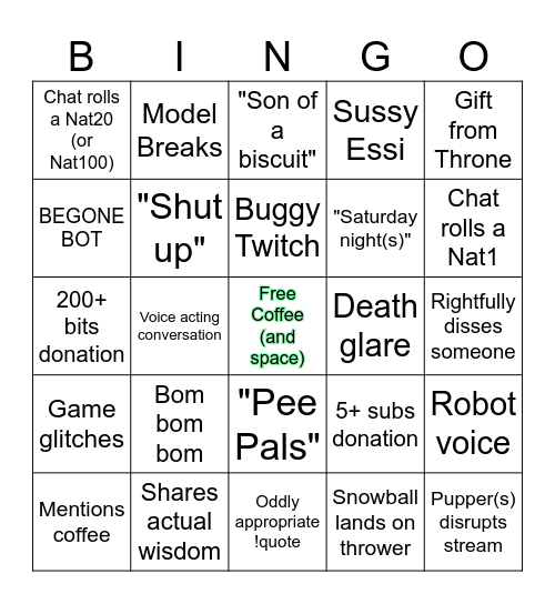 Typical EssiTV Stream Bingo Card