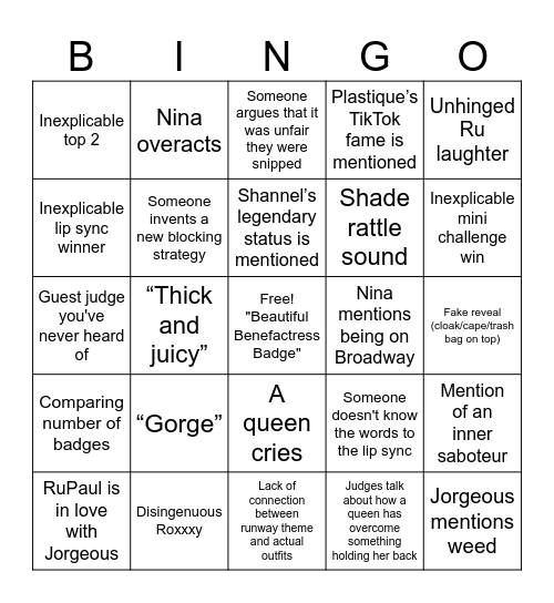 Drag Race All Stars 9 Bingo Card