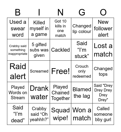 Kaydubz Subathon Bingo! Bingo Card