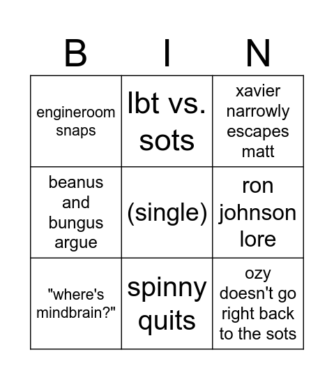 episode 6 Bingo Card