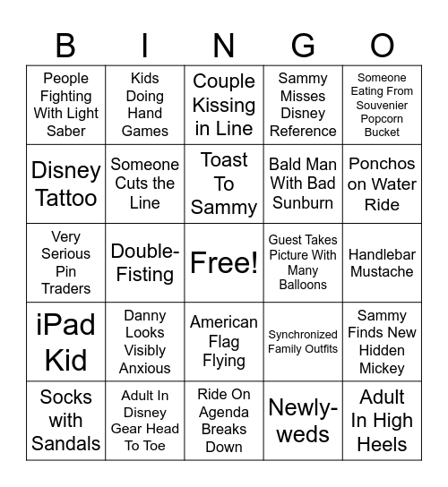 Disneyland Bingo Card