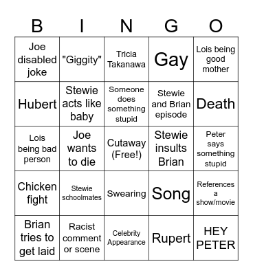 Family guy Bingo Card