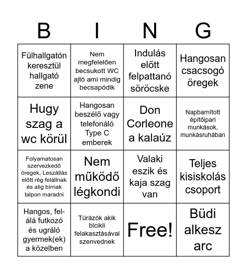 Vonat Bingo Card