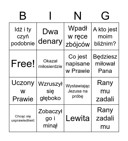 Miłosierny samarytanin Bingo Card
