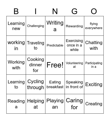 Gerund Phrases Bingo Card
