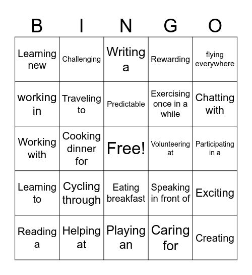 Gerund Phrases Bingo Card