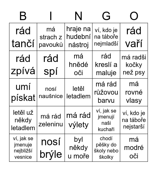 NAJDI NĚKOHO KDO: Bingo Card