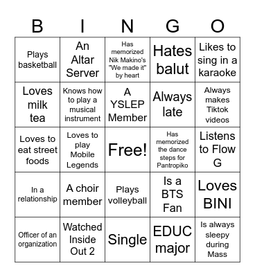 Ultimate Filipino Human Bingo Card