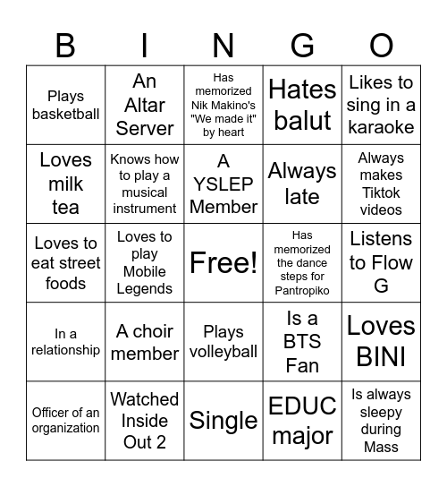 Ultimate Filipino Human Bingo Card