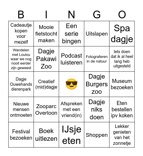 TO-DO Zomervakantie Bingo Card