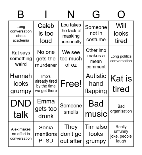 Imo sten Bingo Card