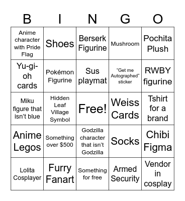 Dealer Room Bingo Card