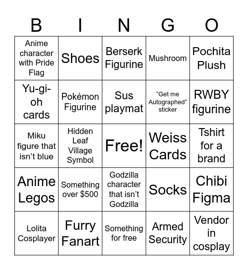 Dealer Room Bingo Card