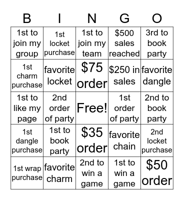 Origami Owl Jewelry Bar Activity Bingo Card