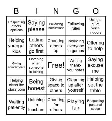 Respect Bingo Card