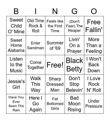 Classic Rock Jutebox Bingo Card