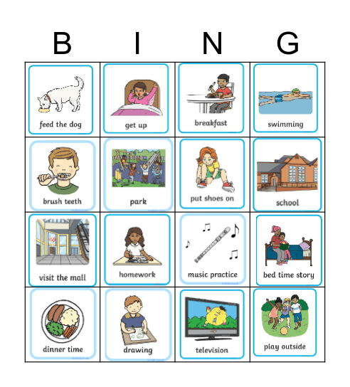 Daily Activities Bingo Card