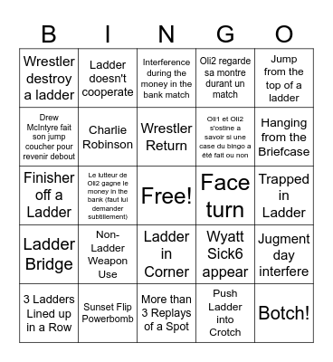 Money in the Bank Bingo Card