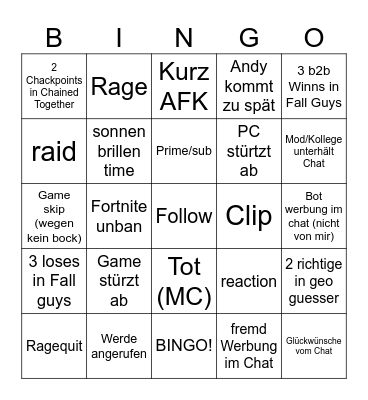 Geburtstags bingo Card