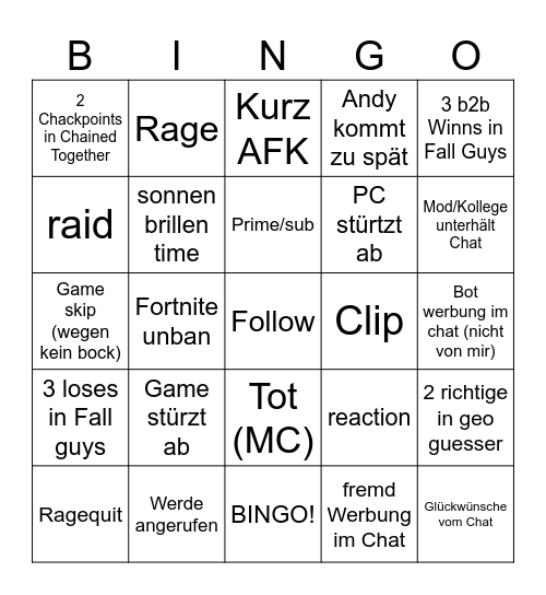 Geburtstags bingo Card