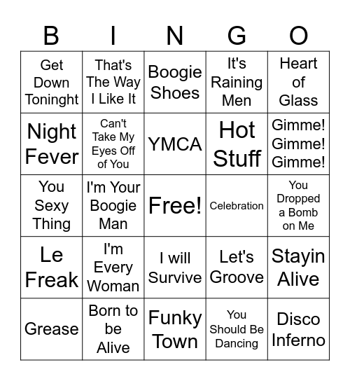 Disco Era Bingo Card