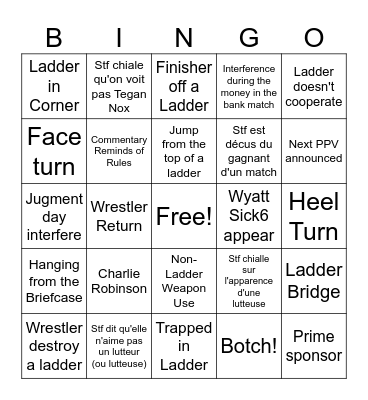 Money in the Bank Bingo Card