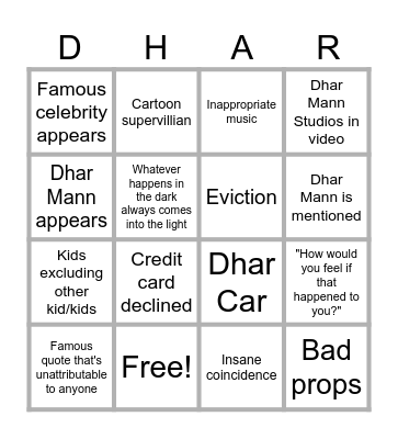 Dhar Mann Bingo v2.5 Bingo Card