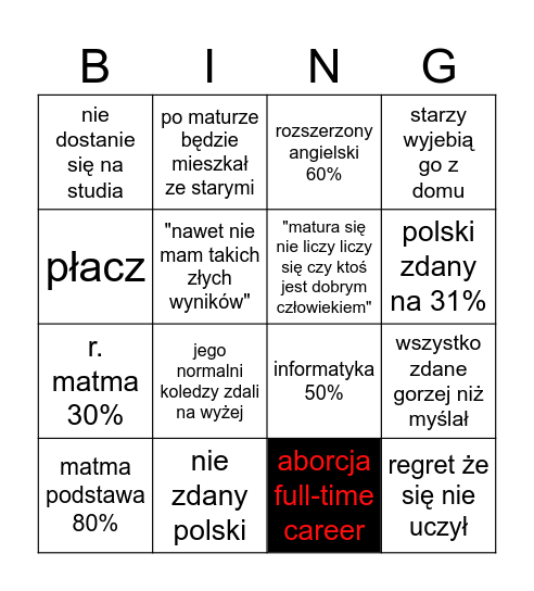 mój brat matura bingo Card