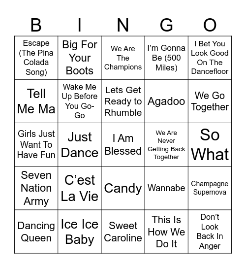 Music Bingo - Round 1 Bingo Card