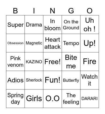 Kpop songs Bingo Card