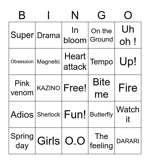 Kpop songs Bingo Card