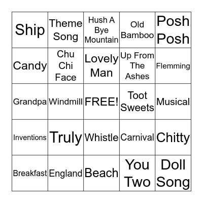 Chitty Chitty Bang Bang Bingo Card