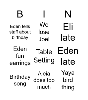 Birthday Bingo Card