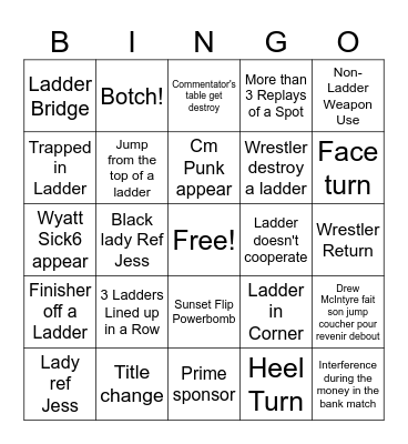 Money in the Bank Bingo Card